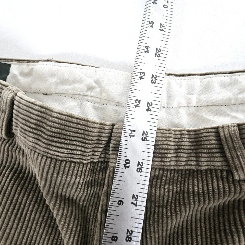 Orvis Mens Corduroy Pants 36 Brown Wide Wale Leather Trim Made in USA Trousers